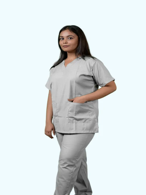 Grey scrub suit, front view
