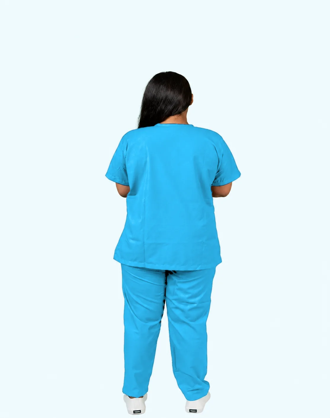 Turquoise Blue scrub suit, back view